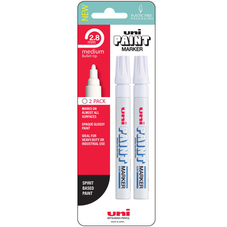 Uni Paint Marker 2.8mm Bullet Tip White Hangsell 2pk - Cafe Supply