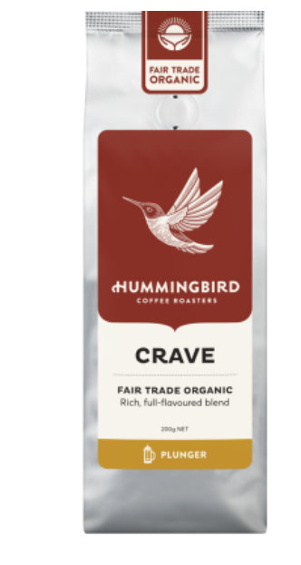 Hummingbird Crave Fair Trade Organic Fresh Plunger Grind Coffee 200g - Cafe Supply