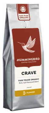 Hummingbird Crave Fair Trade Organic Fresh Plunger Grind Coffee 200g - Cafe Supply
