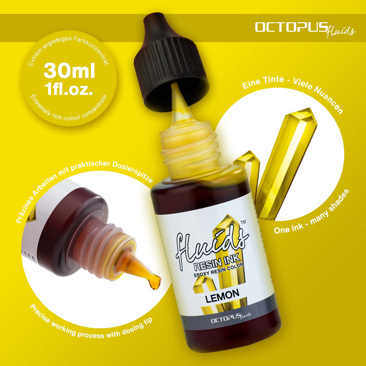 Octopus Fluids Resin Ink Lemon Yellow 30ml - Cafe Supply