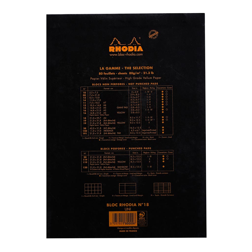 Rhodia Bloc Pad No. 18 A4 Blank Black - Cafe Supply