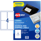 Avery Weatherproof Label L7071 99.1X139mm 4up 10 Sheets - Cafe Supply