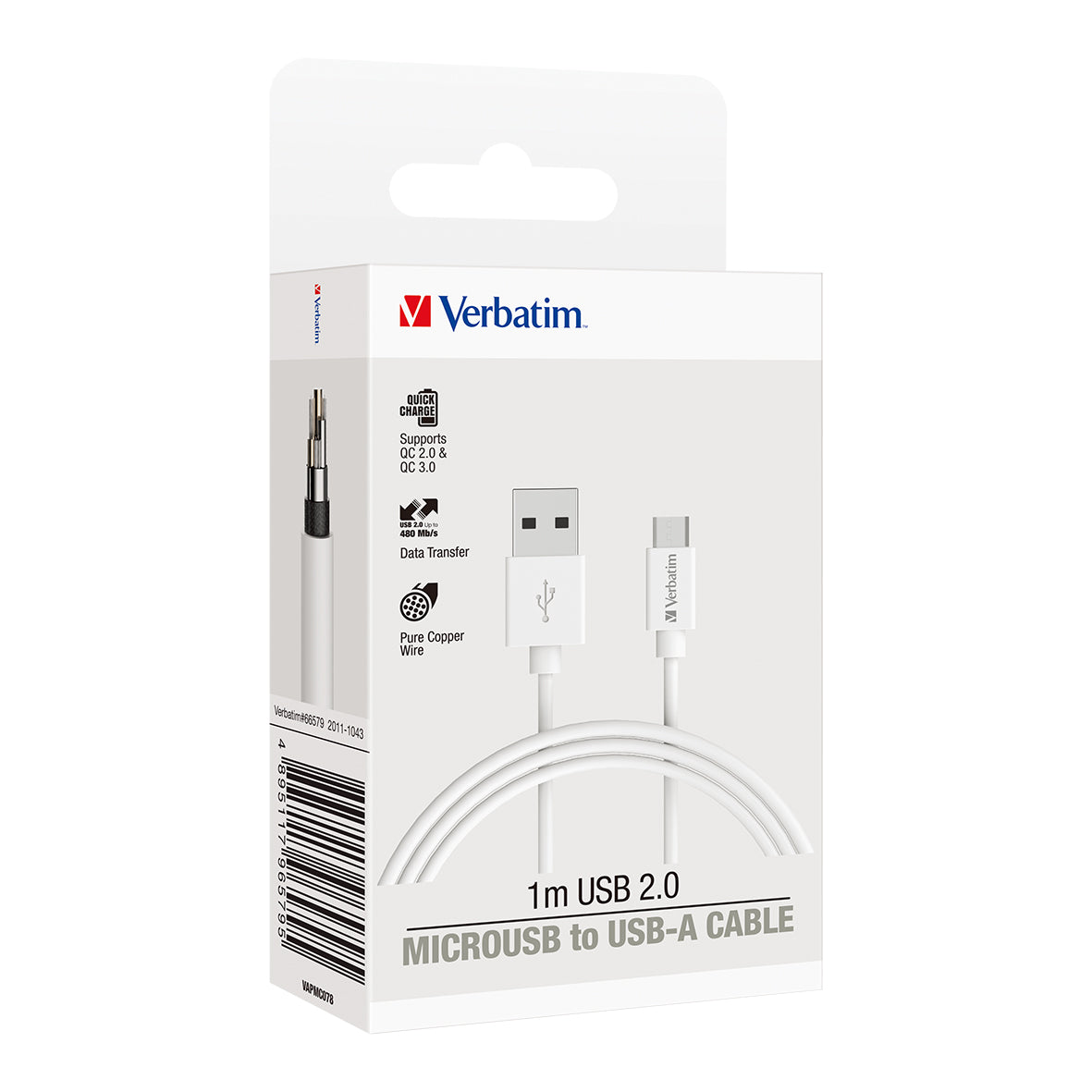 Verbatim Essentials Charge & Sync micro USB Cable 1m White - Cafe Supply