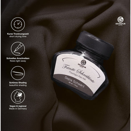 Octopus Fluids Fountain Pen Ink Sepia Black (Sepia Schwarz) 30ml - Cafe Supply
