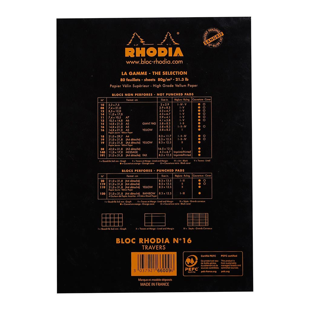 Rhodia Bloc Pad No. 16 A5 Lined Black - Cafe Supply