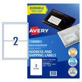 Avery Weatherproof Label L7072 199.6x143.5mm 2up 10 Sheets - Cafe Supply