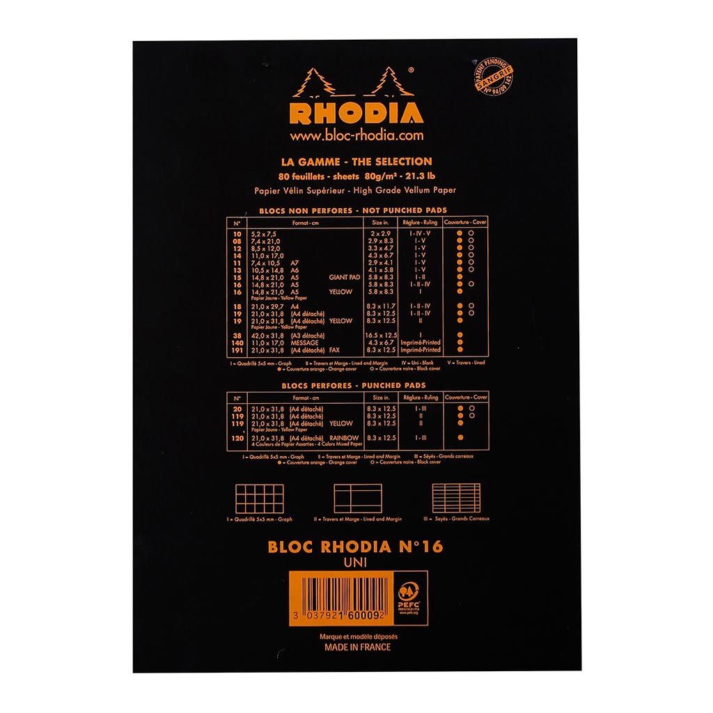 Rhodia Bloc Pad No. 16 A5 Blank Black - Cafe Supply