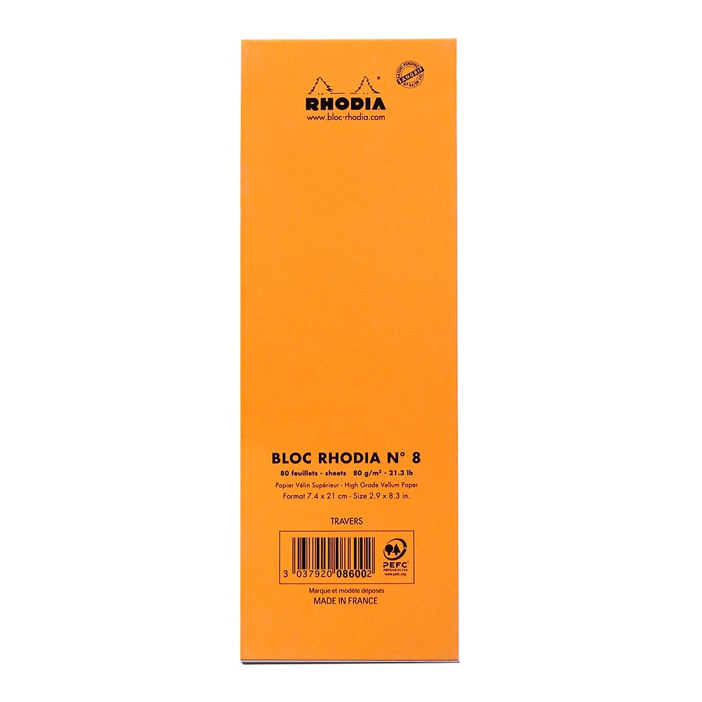 Rhodia Bloc Pad No. 8 Shopping Lined Orange - Cafe Supply