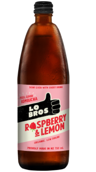 Lo Bros Raspberry & Lemon Kombucha 750ml - Cafe Supply