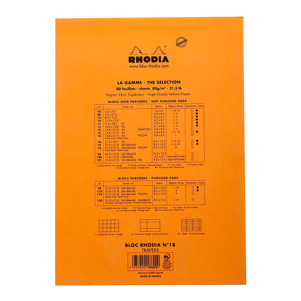 Rhodia Bloc Pad No. 18 A4 Lined Orange - Cafe Supply