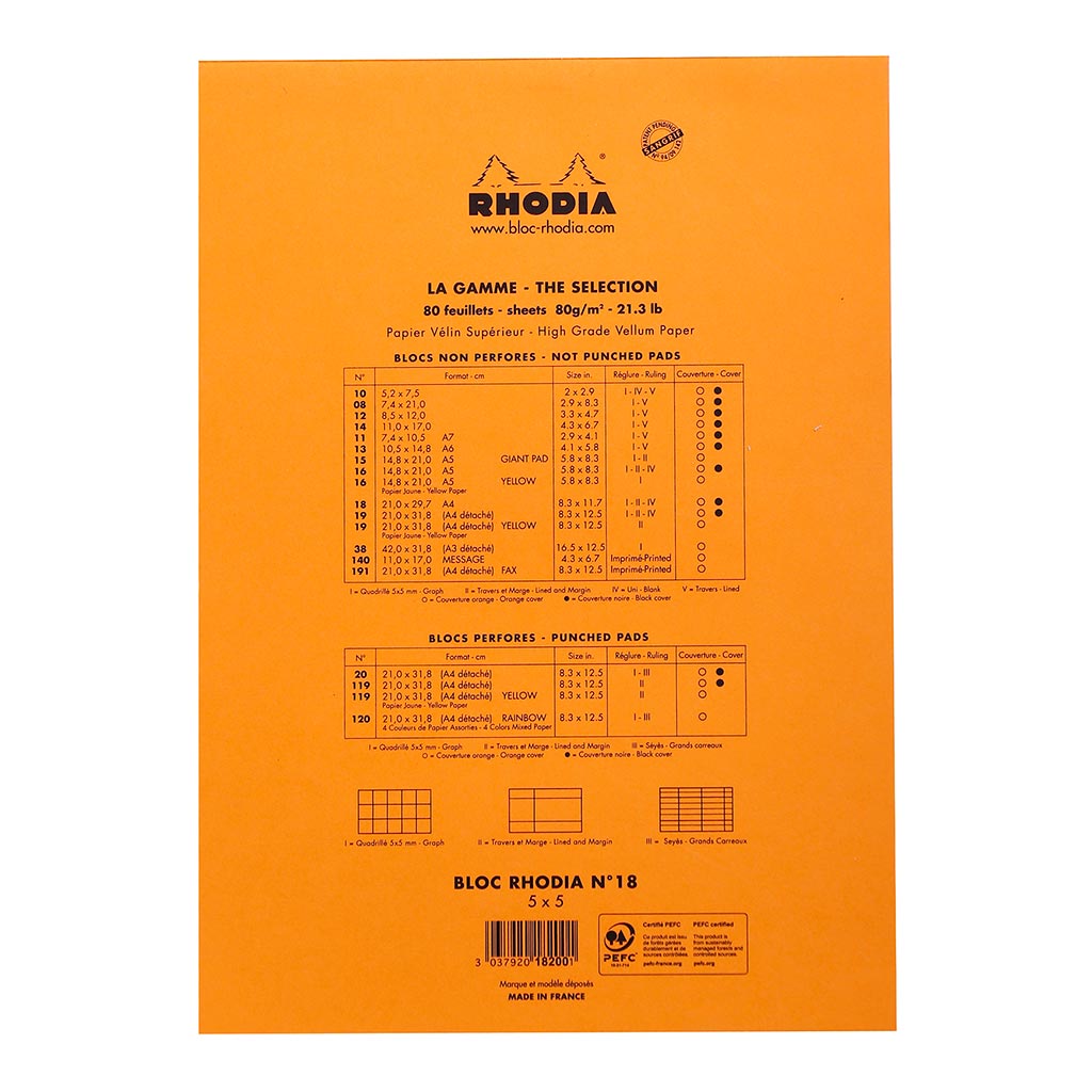 Rhodia Bloc Pad No. 18 A4 Grid Orange - Cafe Supply