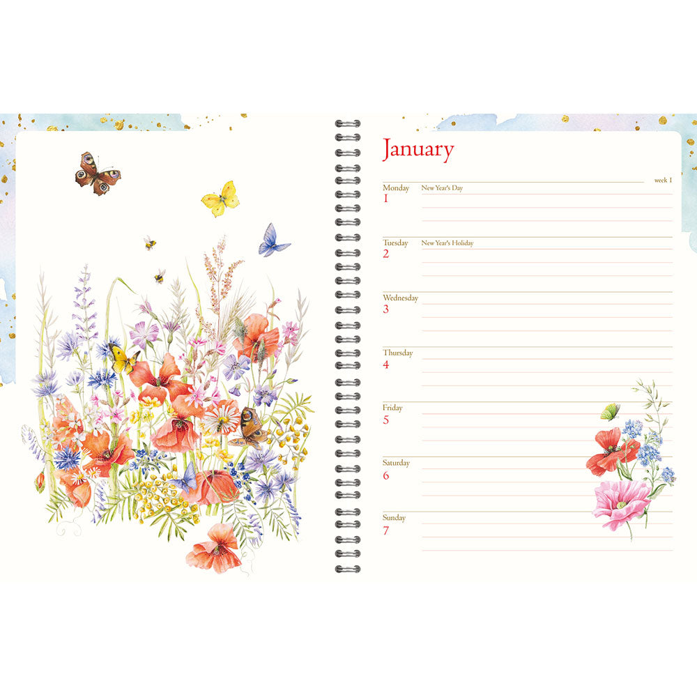 Collins J. Brinkman Flower Series 230x167MM Week To View Wiro Diary Even Year - Cafe Supply