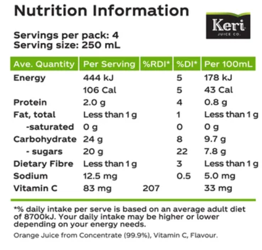 Keri Juice Kitchen Premium Orange Juice 1l - Cafe Supply