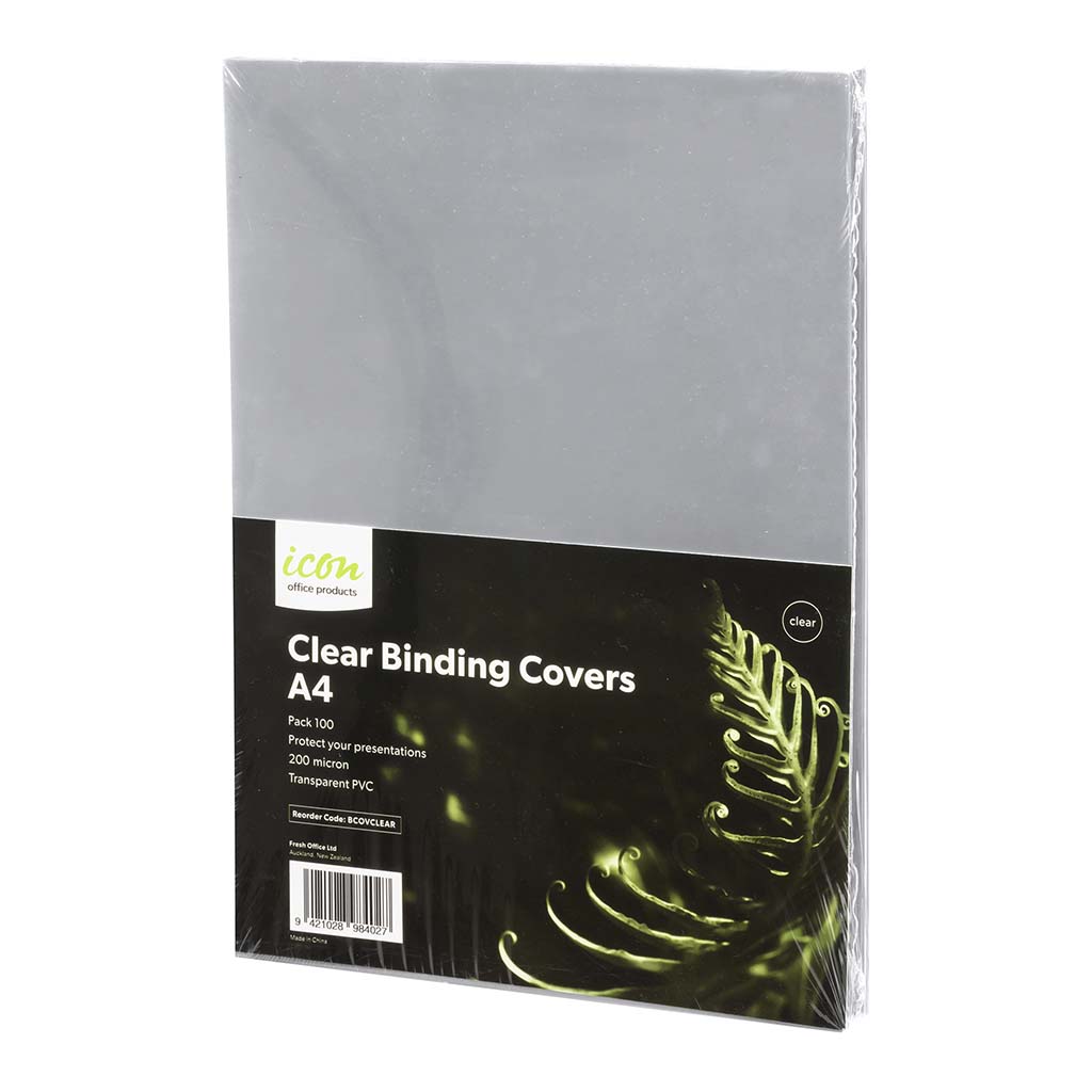 Icon Binding Covers A4 Clear 200mic, Pack of 100 - Cafe Supply