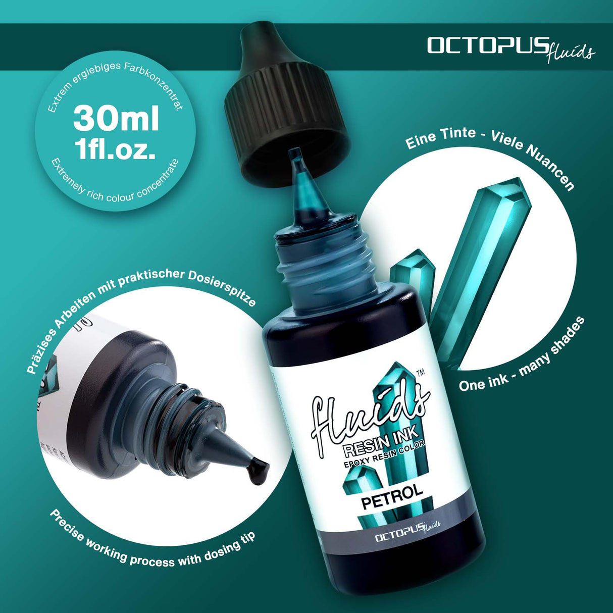 Octopus Fluids Resin Ink Petrol Turquoise 30ml - Cafe Supply