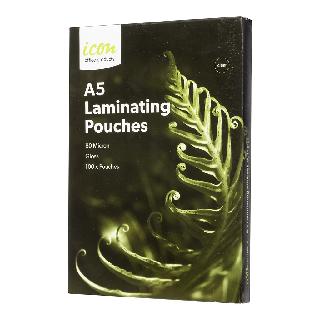 Icon Laminating Pouches A5 Gloss 80mic, Pack of 100 - Cafe Supply