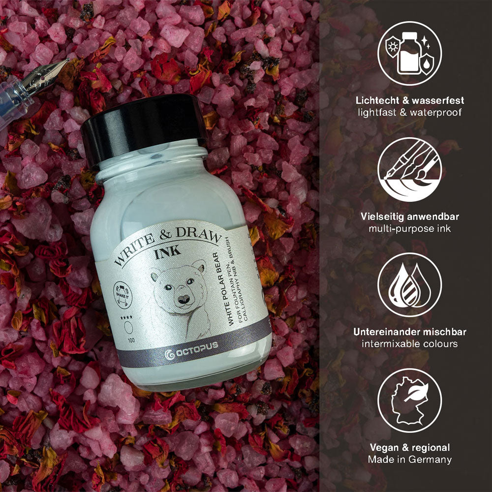 Octopus Fluids Write and Draw Ink 100 White Polar Bear 50ml - Cafe Supply