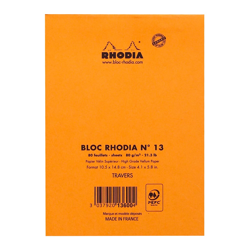 Rhodia Bloc Pad No. 13 A6 Lined Orange - Cafe Supply