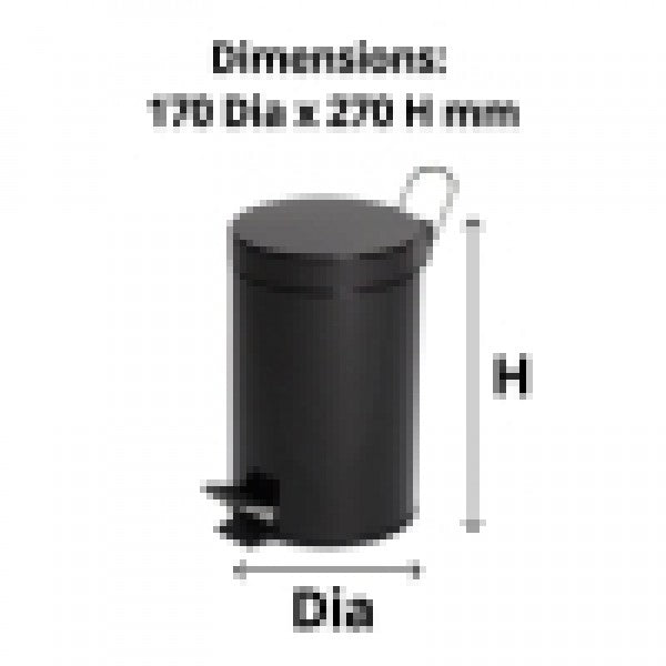 3L Round Black Pedal Bin - Cafe Supply