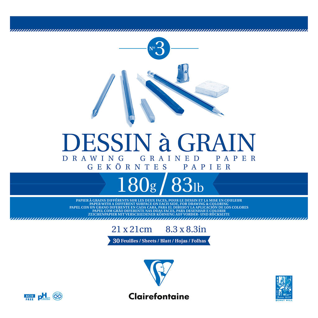 Clairefontaine Drawing Pad Grain 21x21cm 180g 30sh - Cafe Supply