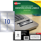 Avery Heavy Duty ID Label L6012 Silver Laser 96x50.8mm 10up 20 Sheets - Cafe Supply