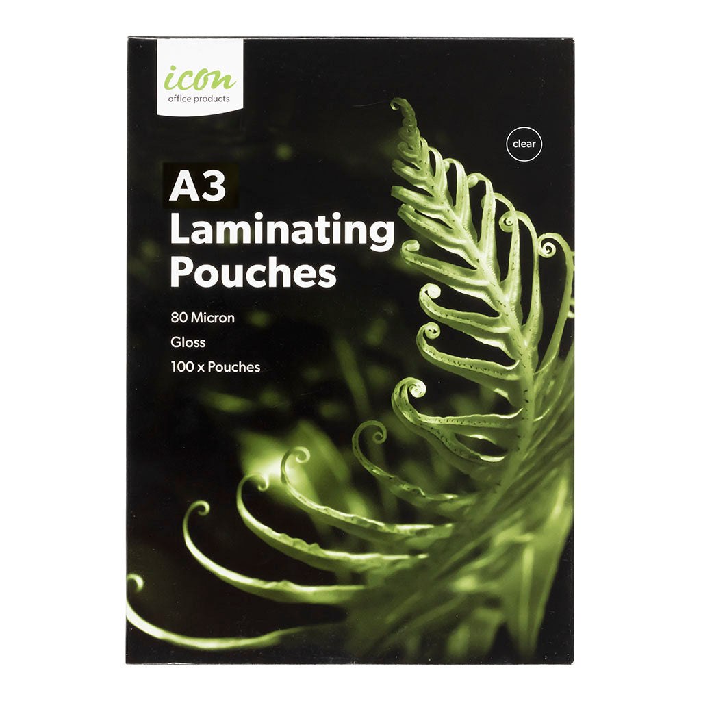 Icon Laminating Pouches A3 Gloss 80mic, Pack of 100 - Cafe Supply