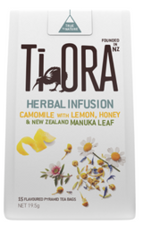 Ti Ora Herbal Infusion Camomile With Lemon Honey & New Zealand Manuka Leaf Pyramid Tea Bags 15pk - Cafe Supply
