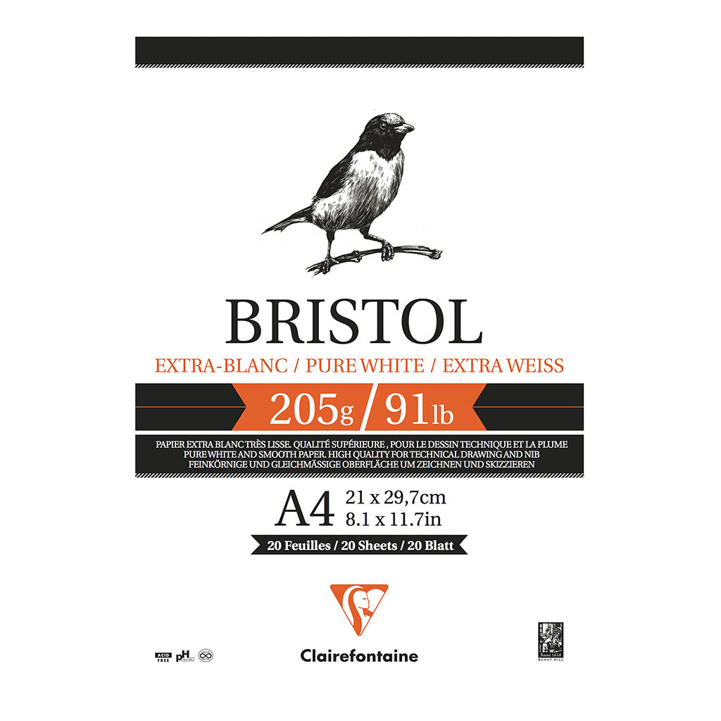 Clairefontaine Bristol Pad A4 205g 20sh - Cafe Supply