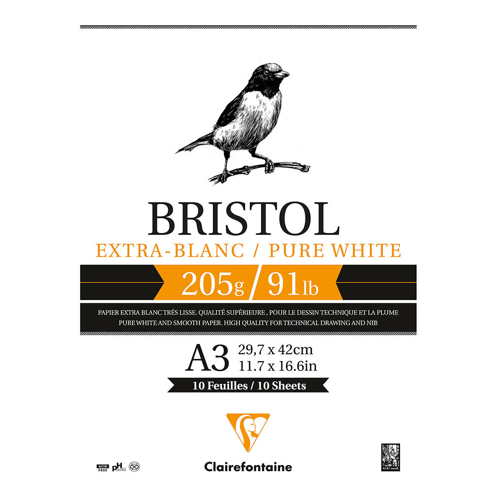Clairefontaine Bristol Pad A3 205g 20sh - Cafe Supply