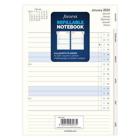 Filofax Refill Notebook A5 Month Planner 2024 - Cafe Supply