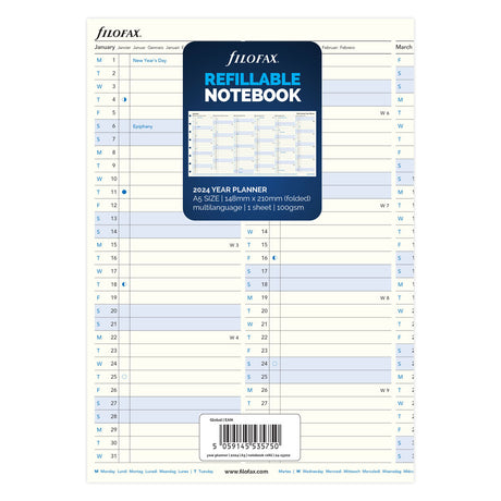 Filofax Refill Notebook A5 Year Planner 2024 - Cafe Supply