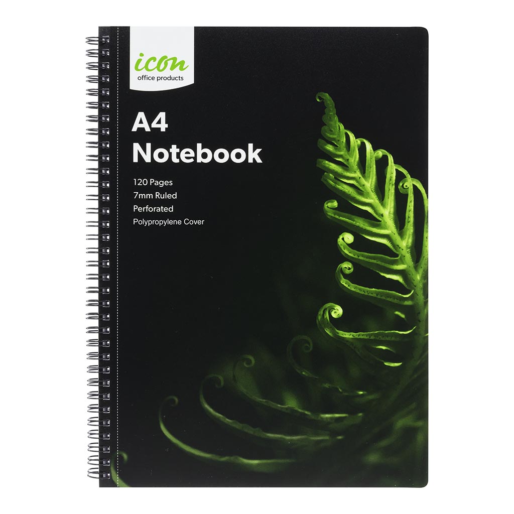Icon Spiral Notebook A4 PP Cover Black 120 pg - Cafe Supply