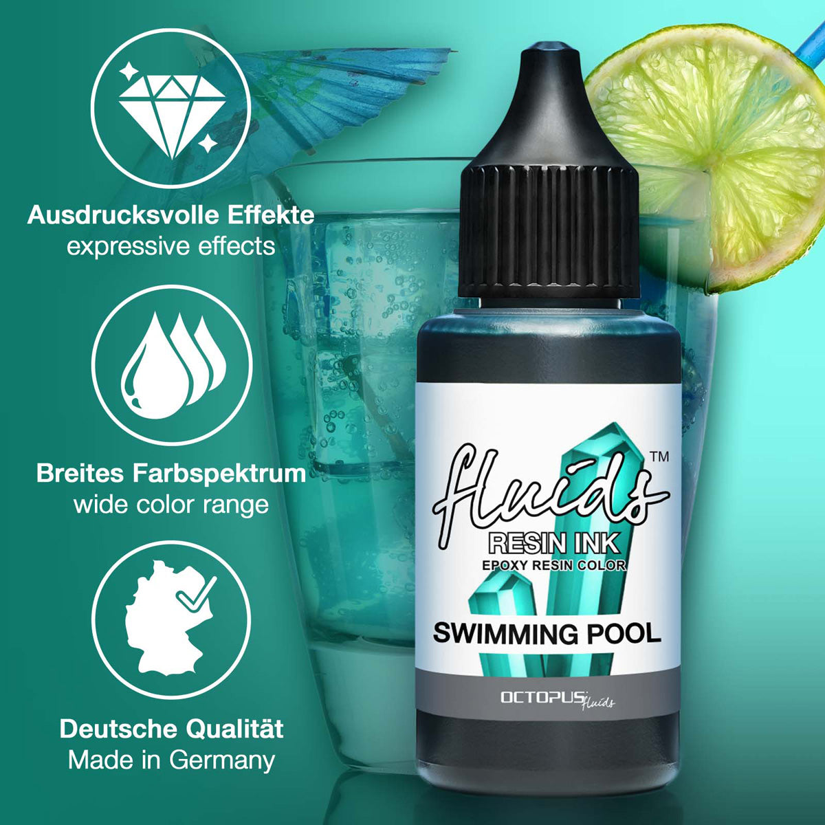 Octopus Fluids Resin Ink Swimming Pool Turquoise 30ml - Cafe Supply