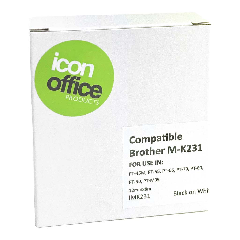 Icon Compatible Brother MK Tape 12mm Black on White - Cafe Supply