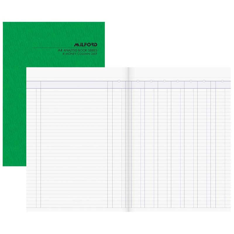 Milford A4 8 Money Column 26 Leaf Limp Analysis Book - Cafe Supply