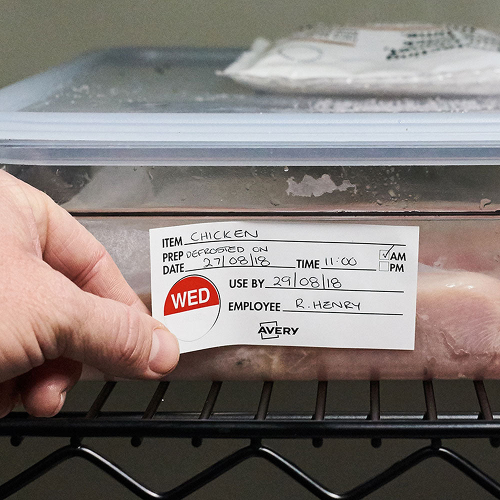 Avery Labels Shelf Life Removable 102x47mm White Black 500 Roll - Cafe Supply