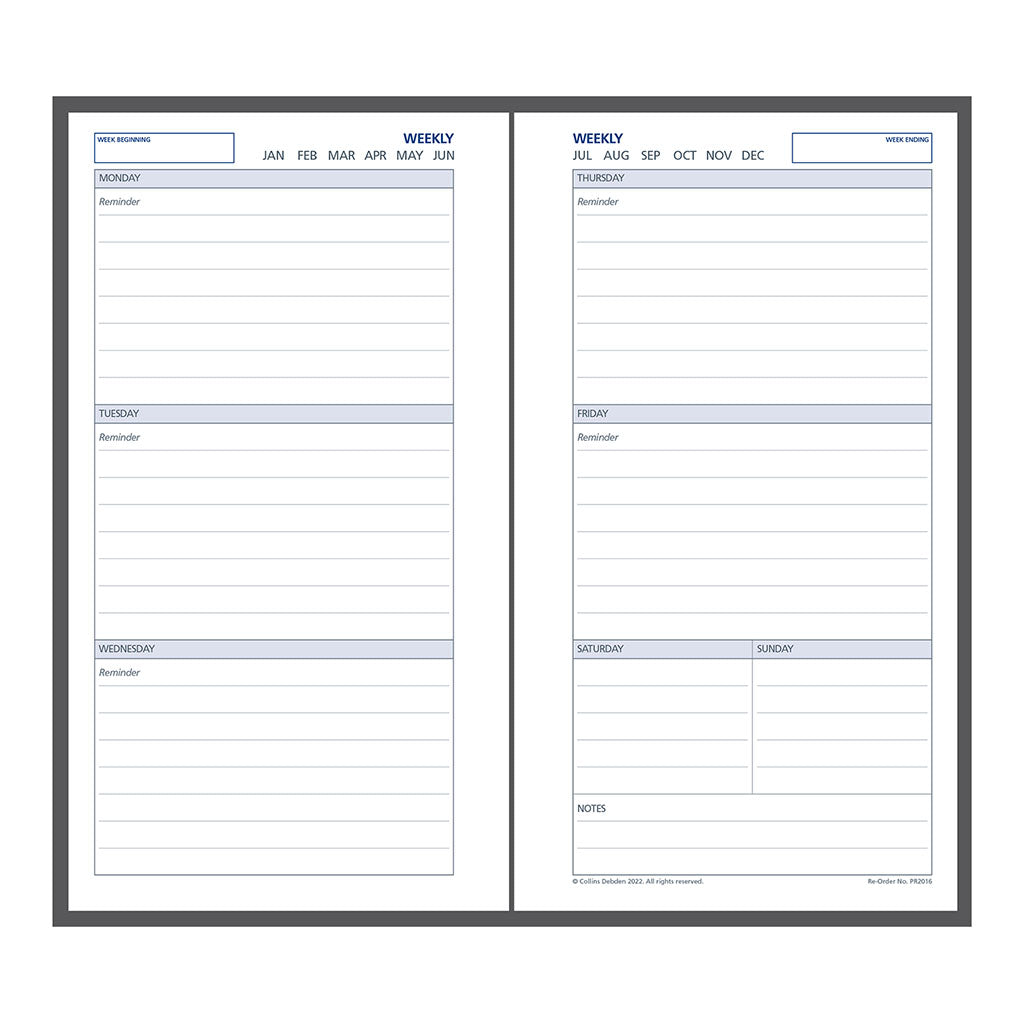 Debden Personal Dayplanner Refill Undated Week to View - Cafe Supply