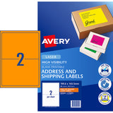 Avery Shipping Label L7168FO Fluoro Orange Laser 199.6x143.5mm 2 Up 10 Shts - Cafe Supply