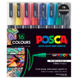Uni Posca Marker 0.9-1.3mm Fine 16 Pack Assorted PC-3M - Cafe Supply