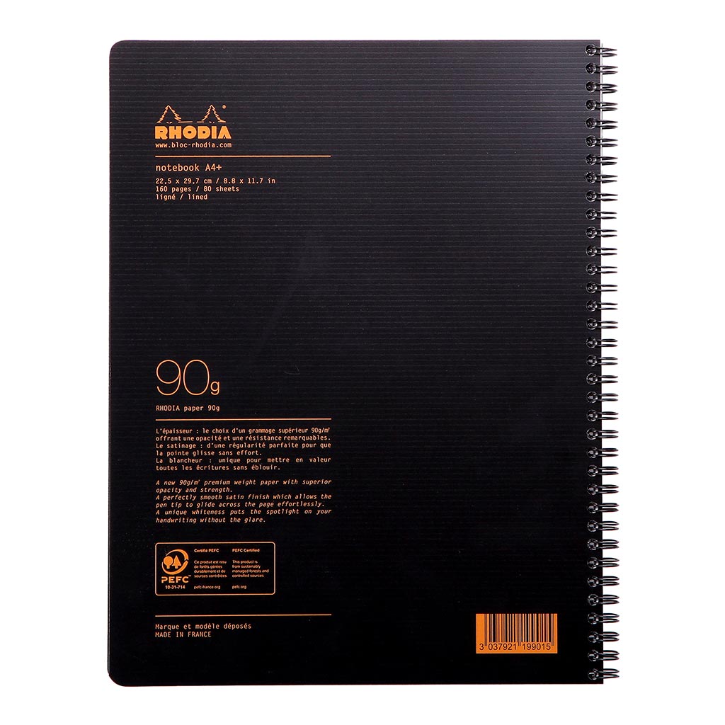 Rhodiactive Notebook Spiral A4+ Lined Black - Cafe Supply
