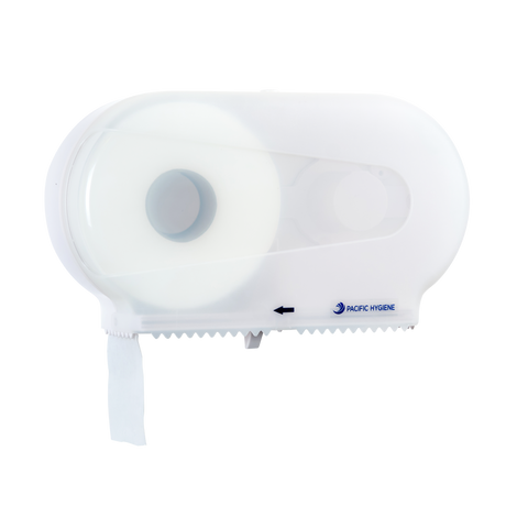 Pacific Hygiene Double Jumbo Toilet Roll Dispenser - White - Cafe Supply