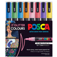 Uni Posca Marker 0.9-1.3mm Fine 8 Pack Glitter PC-3M - Cafe Supply