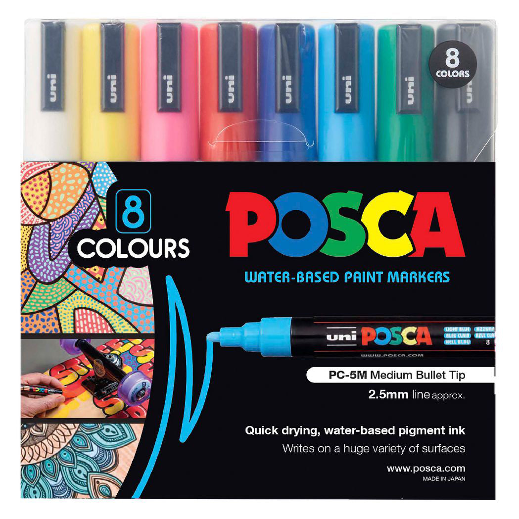 Uni Posca Marker 1.8-2.5mm 8 Piece Asstd PC-5M - Cafe Supply