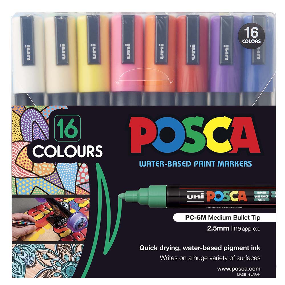 Uni Posca Marker 1.8-2.5mm Med Bullet 16 Piece Asstd PC-5M - Cafe Supply