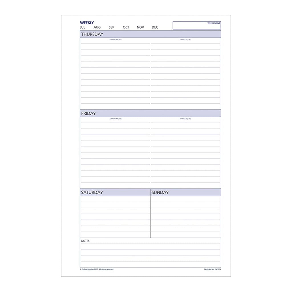Debden Desk Dayplanner Refill Undated Week to View - Cafe Supply