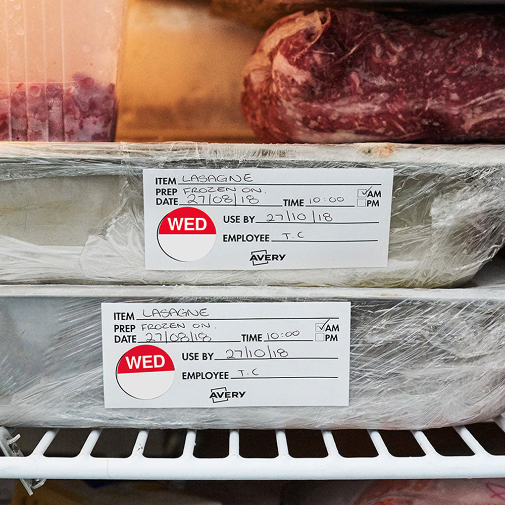 Avery Labels Wednesday Round Day 24mm Red White 1000 Roll - Cafe Supply