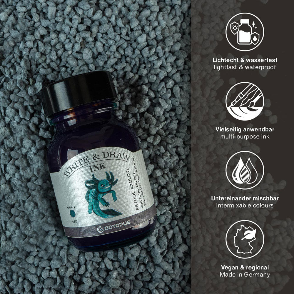 Octopus Fluids Write and Draw Ink 420 Petrol Axolotl 50ml - Cafe Supply