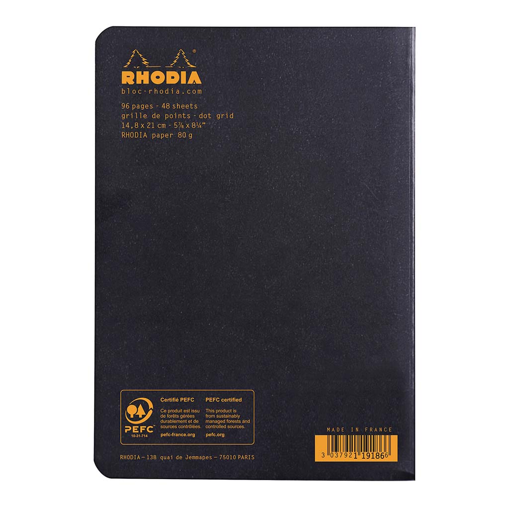 Rhodia Classic Notebook Stapled A5 Dot Black - Cafe Supply