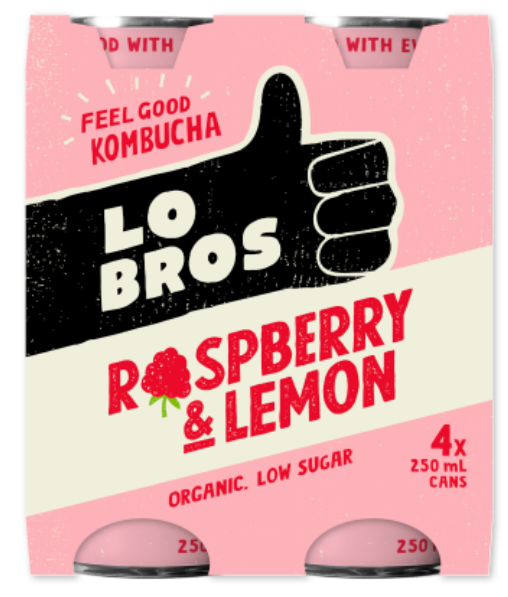 Lo Bros Raspberry & Lemon Kombucha 4 x 250ml - Cafe Supply