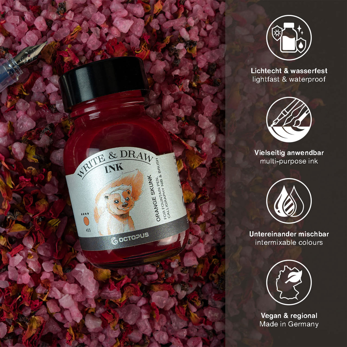 Octopus Fluids Write and Draw Ink 455 Orange Skunk 50ml - Cafe Supply